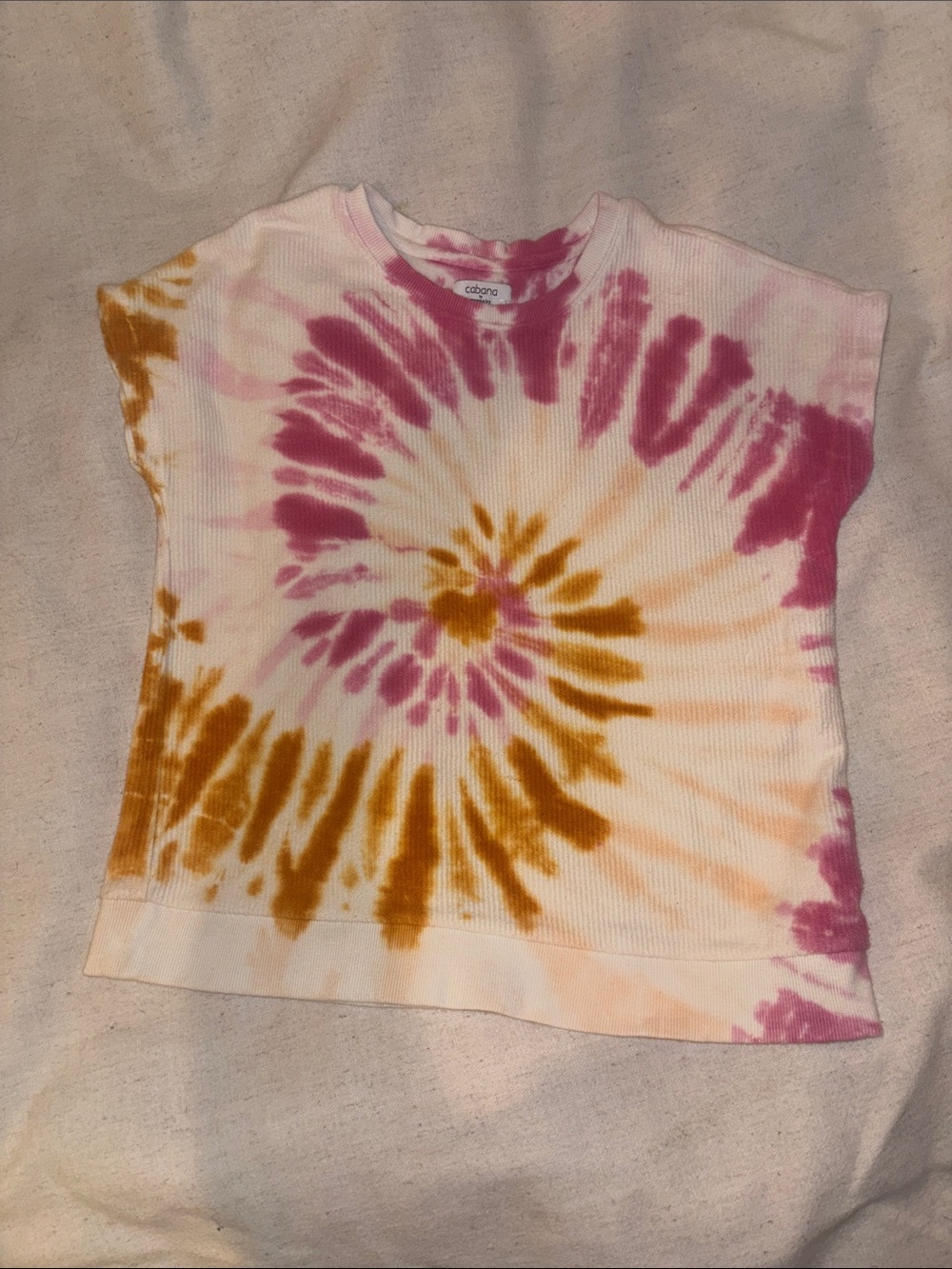 crown & ivy Pink and Mustard Tie-Dye Ribbed Short Sleeve Tee